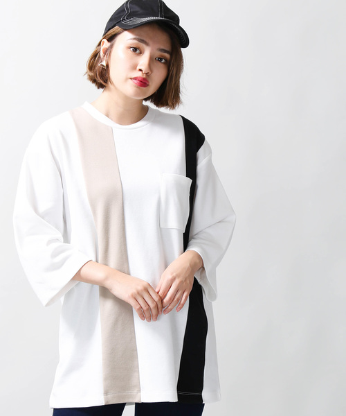 WEGO（ウィゴー）の「WEGO/ストライプ切替7分袖Tシャツ（Tシャツ/カットソー・メンズ・ホワイト/ネイビー/ブラウン・MEDIUM/LARGE）」の20枚目の写真