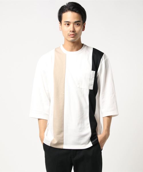 WEGO（ウィゴー）の「WEGO/ストライプ切替7分袖Tシャツ（Tシャツ/カットソー・メンズ・ホワイト/ネイビー/ブラウン・MEDIUM/LARGE）」の17枚目の写真