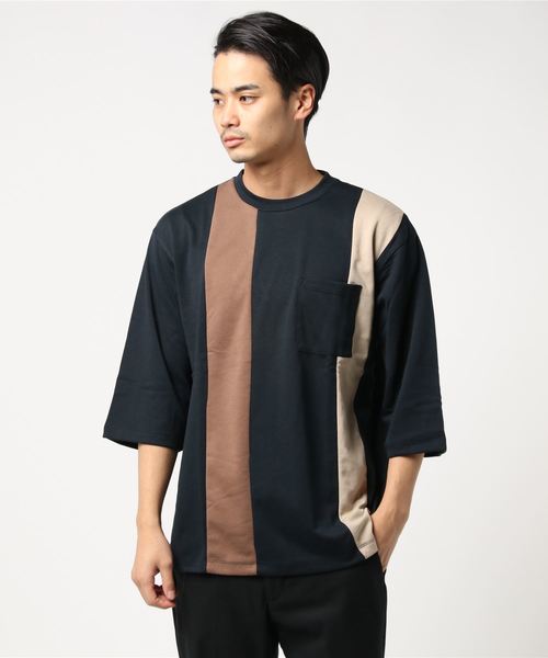 WEGO（ウィゴー）の「WEGO/ストライプ切替7分袖Tシャツ（Tシャツ/カットソー・メンズ・ホワイト/ネイビー/ブラウン・MEDIUM/LARGE）」の15枚目の写真