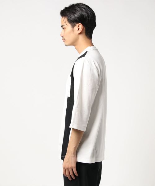 WEGO（ウィゴー）の「WEGO/ストライプ切替7分袖Tシャツ（Tシャツ/カットソー・メンズ・ホワイト/ネイビー/ブラウン・MEDIUM/LARGE）」の4枚目の写真