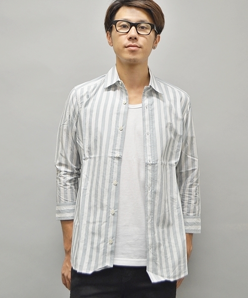 SHIPS JET BLUE(シップスジェットブルー)の「★★JB: ワイドストライプ/7スリーブ ドレスシャツ■(シャツ/ブラウス・メンズ・ブラック/グレー/ネイビー・SMALL/LARGE/MEDIUM)」の1枚目の写真