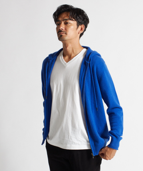 DESIGNWORKS(デザインワークス)の「カシミヤパーカー(カーディガン/ボレロ・メンズ・ブラック/グレー/ブルー・S/M/L)」の1枚目の写真