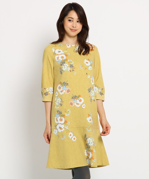 Sunauna(スーナウーナ)の「【洗える】ツイード風フラワーワンピース(ワンピース・レディース・ネイビー/マスタード・36/38/40)」の10枚目の写真
