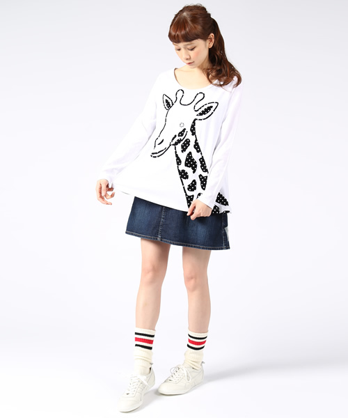 FRAPBOIS（フラボア）の「ジラフロッＴ（Tシャツ/カットソー・レディース・ホワイト/ブラック/グレー・1）」の6枚目の写真