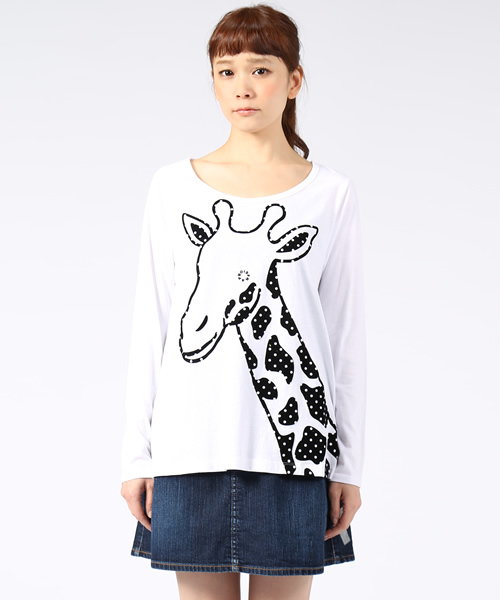 FRAPBOIS（フラボア）の「ジラフロッＴ（Tシャツ/カットソー・レディース・ホワイト/ブラック/グレー・1）」の7枚目の写真