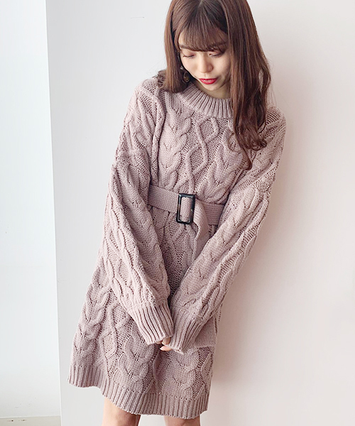 Jour アプレジュール のファッション 19aw ワンピース ベルト付きケーブルニットワンピース ワンピース ワンピース Apres Zozotown限定アイテム