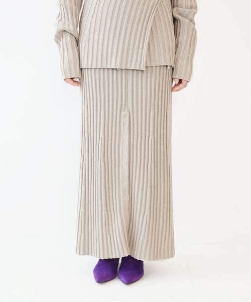R JUBILEE（アールジュビリー）の「【R JUBILEE for CITYSHOP】Rib slit スカート（スカート・レディース・ベージュ/パープル・SMALL）」の5枚目の写真