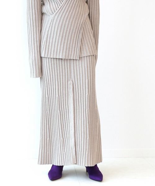 R JUBILEE（アールジュビリー）の「【R JUBILEE for CITYSHOP】Rib slit スカート（スカート・レディース・ベージュ/パープル・SMALL）」の9枚目の写真