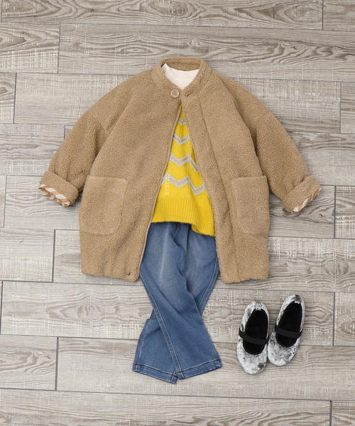 coen(コーエン)の「【coen キッズ / ジュニア】中綿プードルボアコート(ボアジャケット)(ノーカラージャケット・キッズ・ベージュ/ネイビー・110/130/150)」の6枚目の写真