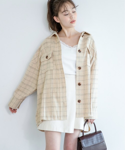 Heather（ヘザー）の「ツイードチェックロングシャツ_868753（シャツ/ブラウス・レディース・ホワイト系その他/ベージュ系その他/ブルー系その他・FREE）」の2枚目の写真