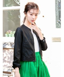 fifth | ノーカラーフェイクレザージャケット(ライダースジャケット)