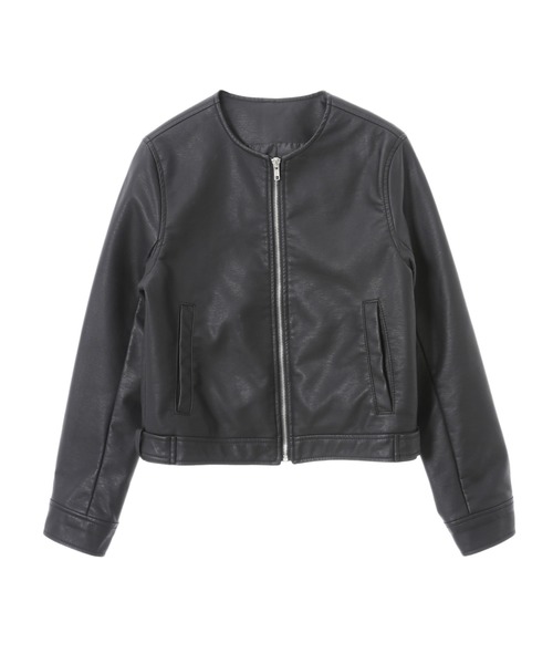 fifth(フィフス)の「ノーカラーフェイクレザージャケット(ライダースジャケット・レディース・ベージュ/ブラック・MEDIUM)」の5枚目の写真