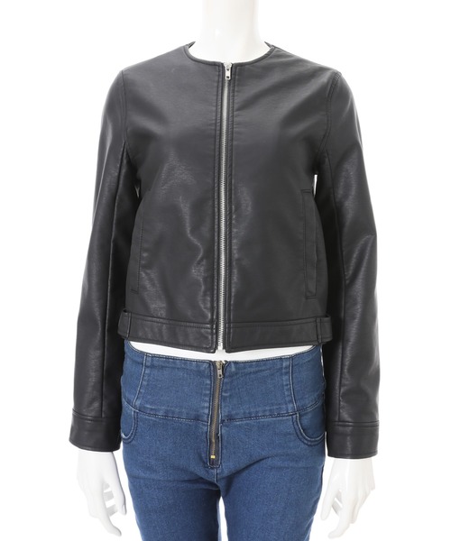 fifth(フィフス)の「ノーカラーフェイクレザージャケット(ライダースジャケット・レディース・ベージュ/ブラック・MEDIUM)」の6枚目の写真