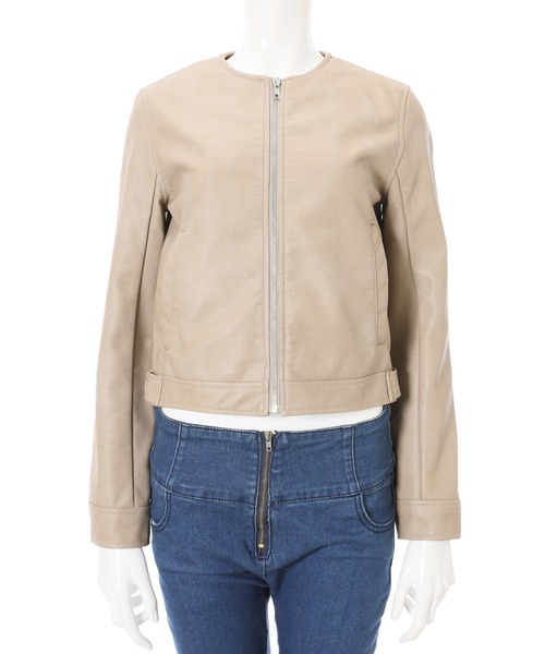 fifth(フィフス)の「ノーカラーフェイクレザージャケット(ライダースジャケット・レディース・ベージュ/ブラック・MEDIUM)」の10枚目の写真