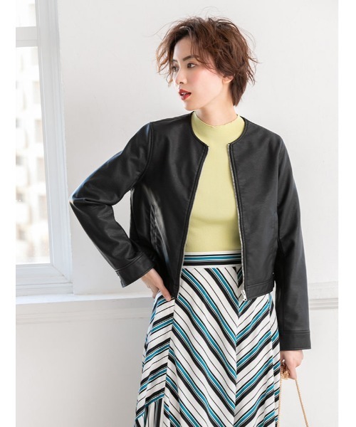 fifth(フィフス)の「ノーカラーフェイクレザージャケット(ライダースジャケット・レディース・ベージュ/ブラック・MEDIUM)」の12枚目の写真