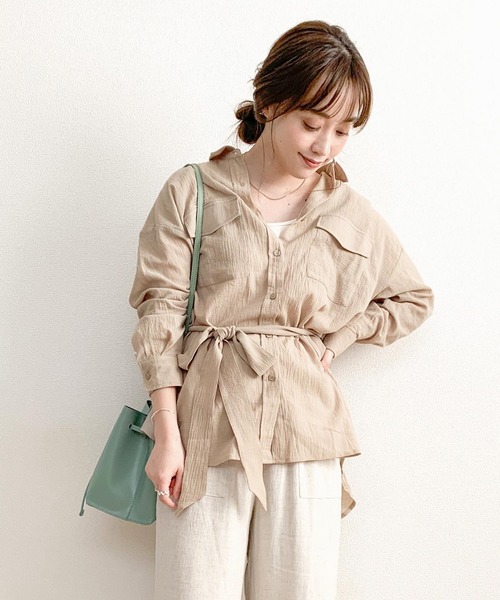 KOBE LETTUCE(コウベレタス)の「ベルト付きビッグシルエットシアーシャツ(シャツ/ブラウス・レディース・ホワイト系その他/ベージュ/ミント/アイボリー/ブラウン・FREE)」の5枚目の写真