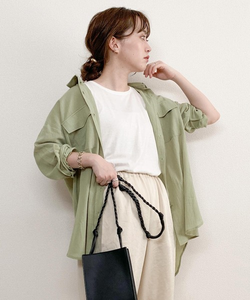 KOBE LETTUCE(コウベレタス)の「ベルト付きビッグシルエットシアーシャツ(シャツ/ブラウス・レディース・ホワイト系その他/ベージュ/ミント/アイボリー/ブラウン・FREE)」の1枚目の写真
