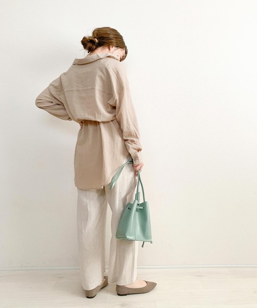 KOBE LETTUCE(コウベレタス)の「ベルト付きビッグシルエットシアーシャツ(シャツ/ブラウス・レディース・ホワイト系その他/ベージュ/ミント/アイボリー/ブラウン・FREE)」の6枚目の写真