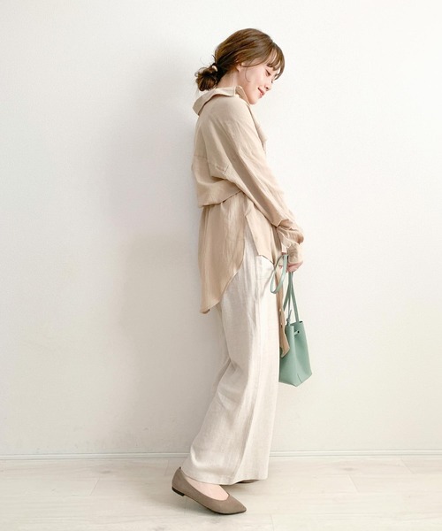 KOBE LETTUCE(コウベレタス)の「ベルト付きビッグシルエットシアーシャツ(シャツ/ブラウス・レディース・ホワイト系その他/ベージュ/ミント/アイボリー/ブラウン・FREE)」の7枚目の写真