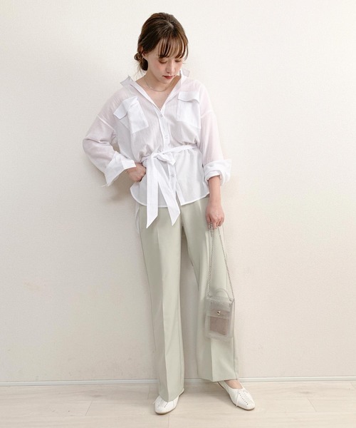 KOBE LETTUCE(コウベレタス)の「ベルト付きビッグシルエットシアーシャツ(シャツ/ブラウス・レディース・ホワイト系その他/ベージュ/ミント/アイボリー/ブラウン・FREE)」の10枚目の写真