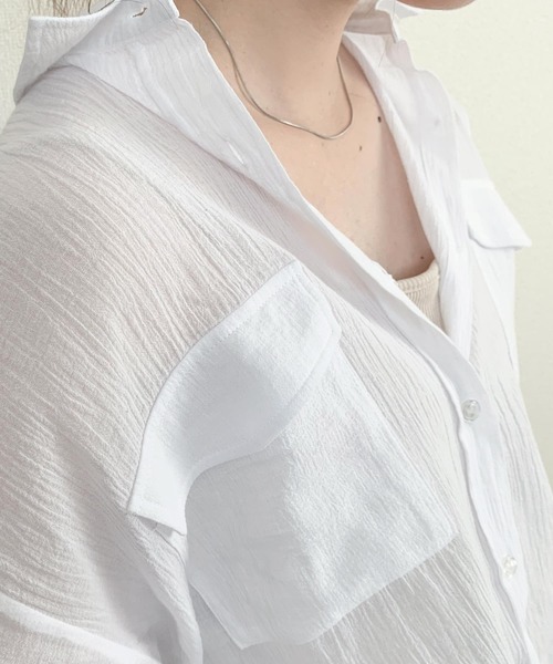 KOBE LETTUCE(コウベレタス)の「ベルト付きビッグシルエットシアーシャツ(シャツ/ブラウス・レディース・ホワイト系その他/ベージュ/ミント/アイボリー/ブラウン・FREE)」の12枚目の写真