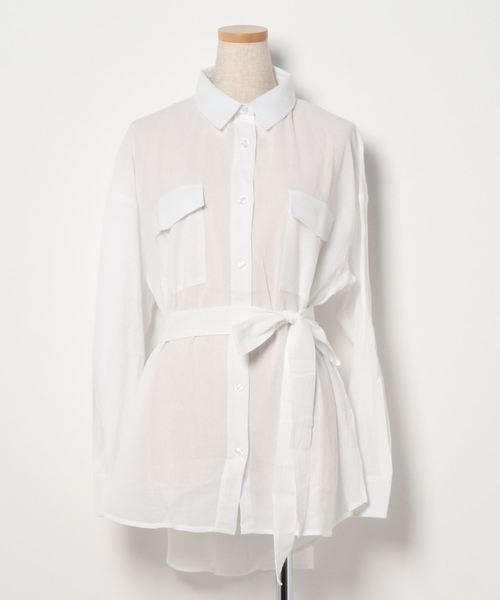 KOBE LETTUCE(コウベレタス)の「ベルト付きビッグシルエットシアーシャツ(シャツ/ブラウス・レディース・ホワイト系その他/ベージュ/ミント/アイボリー/ブラウン・FREE)」の20枚目の写真
