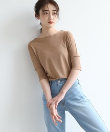 OZOC | [洗える]シアーメロー5分袖カットソー(Tシャツ/カットソー)