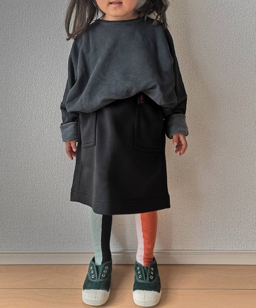 Gramicci（グラミチ）の「【63】【GRAMICCI】KIDS BONDING KNIT FLEECE MOUNTAIN SKIRT（スカート・キッズ・ブラック/ヘザーグレー/ヘザーチャコール/ダークブラウン・100/110/120/130）」の2枚目の写真