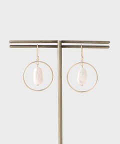 K10カラーストーン（オニキス）フープピアス（ピアス（両耳用