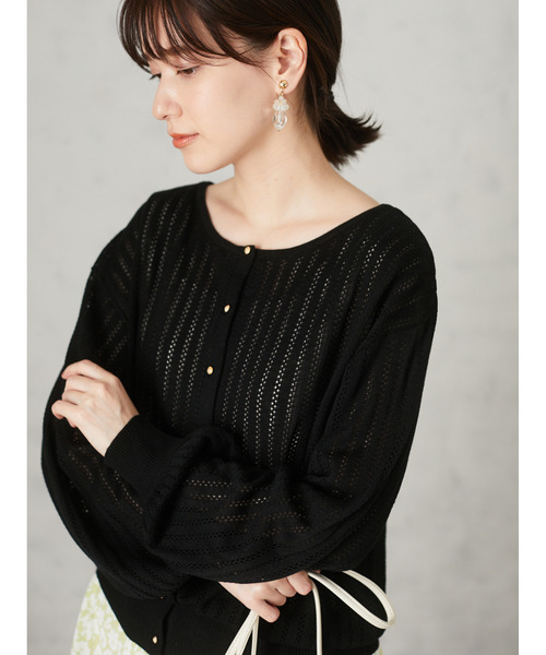 Green　Parks（グリーンパークス）の「<ウォッシャブル・抗菌防臭>透かし編みカーディガン＊（カーディガン/ボレロ・レディース・ブラック/ベージュ/グレー・FREE）」の16枚目の写真