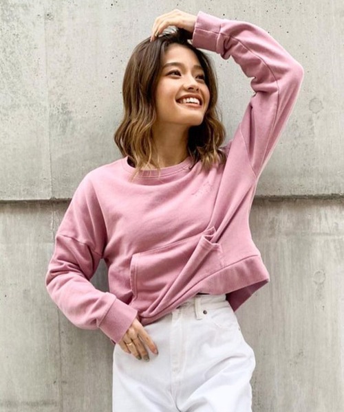 ROXY（ロキシー）の「SUN OVER/ロキシー スウェット トレーナー クロップド ドロップショルダー（スウェット・レディース・ブラウン/ホワイト/グリーン/パープル・SMALL/MEDIUM/LARGE）」の4枚目の写真