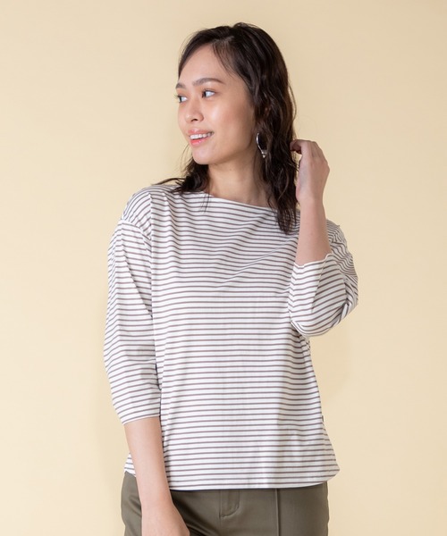 Petit Honfleur(プチオンフルール)の「ボーダーTシャツ(Tシャツ/カットソー・レディース・ブラック/サックスブルー/モカ・M/L)」の20枚目の写真