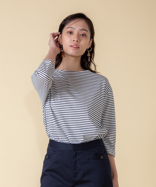 Petit Honfleur(プチオンフルール)の「ボーダーTシャツ(Tシャツ/カットソー・レディース・ブラック/サックスブルー/モカ・M/L)」の15枚目の写真