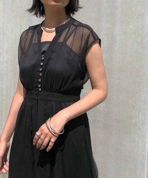 &g'aime（アンジェム）の「【&g'aime】楊柳シアーフレンチスリーブワンピース（ワンピース・レディース・ブラック/ベージュ/アイボリー/チャコール・FREE）」の18枚目の写真