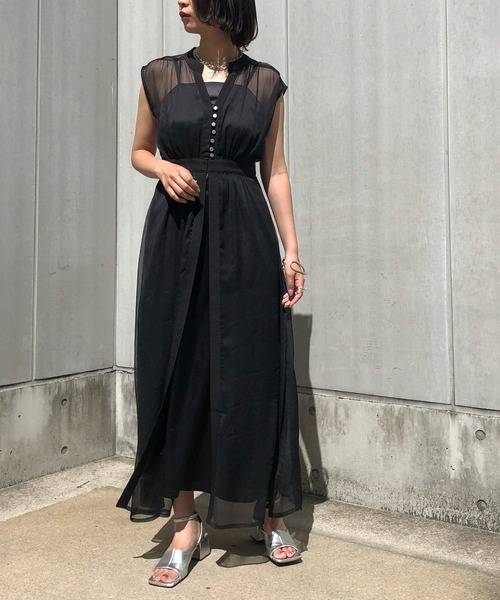 &g'aime（アンジェム）の「【&g'aime】楊柳シアーフレンチスリーブワンピース（ワンピース・レディース・ブラック/ベージュ/アイボリー/チャコール・FREE）」の13枚目の写真