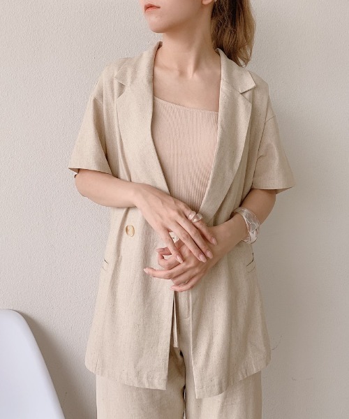 VANNIE U（ヴァニーユー）の「リネンダブルジャケット/SET UP(別売り）（テーラードジャケット・レディース・イエロー/アイボリー・FREE）」の5枚目の写真