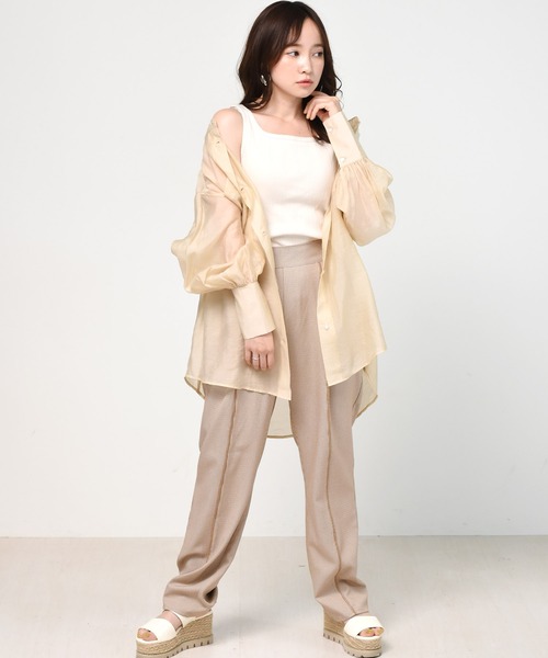 ems excite（エムズエキサイト）の「カップ付リブタンク（タンクトップ・レディース・ブルー/ライトベージュ/オレンジ/ブラック/アイボリー/グリーン・FREE）」の7枚目の写真