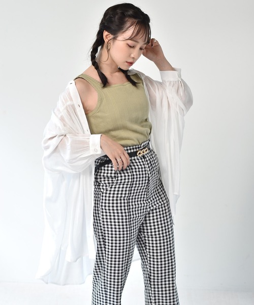 ems excite（エムズエキサイト）の「カップ付リブタンク（タンクトップ・レディース・ブルー/ライトベージュ/オレンジ/ブラック/アイボリー/グリーン・FREE）」の18枚目の写真