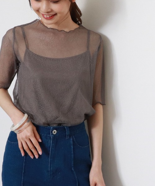 archives（アルシーヴ）の「半袖コードレースプルオーバー＋キャミset（Tシャツ/カットソー・レディース・カーキ/オフホワイト/ブラック・MEDIUM）」の3枚目の写真