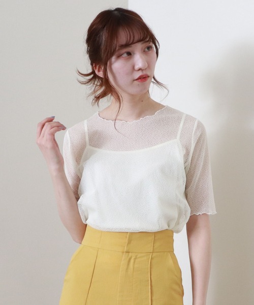 archives（アルシーヴ）の「半袖コードレースプルオーバー＋キャミset（Tシャツ/カットソー・レディース・カーキ/オフホワイト/ブラック・MEDIUM）」の10枚目の写真