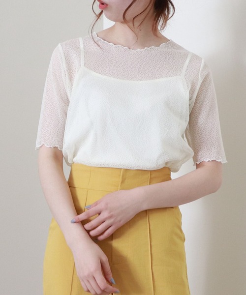 archives（アルシーヴ）の「半袖コードレースプルオーバー＋キャミset（Tシャツ/カットソー・レディース・カーキ/オフホワイト/ブラック・MEDIUM）」の13枚目の写真