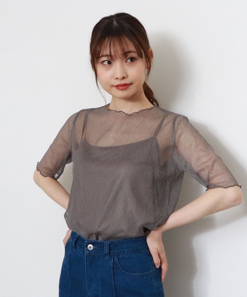 archives（アルシーヴ）の「半袖コードレースプルオーバー＋キャミset（Tシャツ/カットソー・レディース・カーキ/オフホワイト/ブラック・MEDIUM）」の6枚目の写真