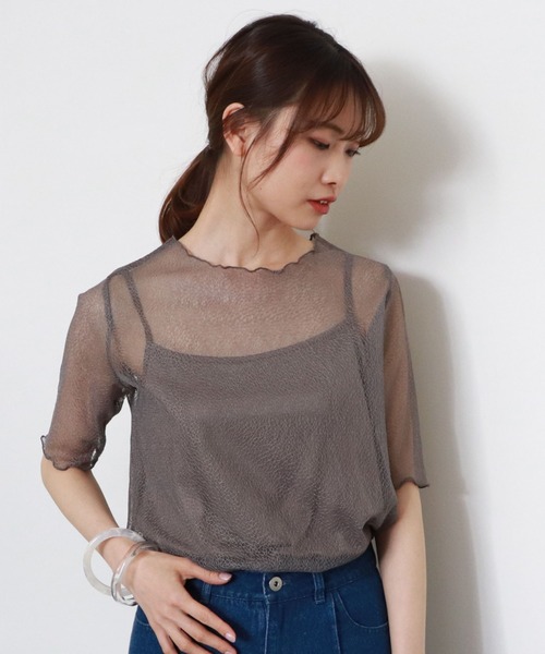 archives（アルシーヴ）の「半袖コードレースプルオーバー＋キャミset（Tシャツ/カットソー・レディース・カーキ/オフホワイト/ブラック・MEDIUM）」の21枚目の写真