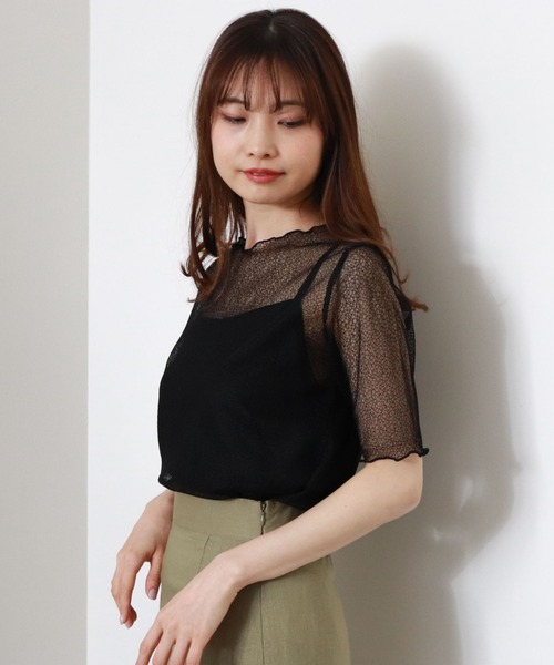 archives（アルシーヴ）の「半袖コードレースプルオーバー＋キャミset（Tシャツ/カットソー・レディース・カーキ/オフホワイト/ブラック・MEDIUM）」の4枚目の写真