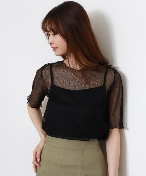 archives（アルシーヴ）の「半袖コードレースプルオーバー＋キャミset（Tシャツ/カットソー・レディース・カーキ/オフホワイト/ブラック・MEDIUM）」の8枚目の写真