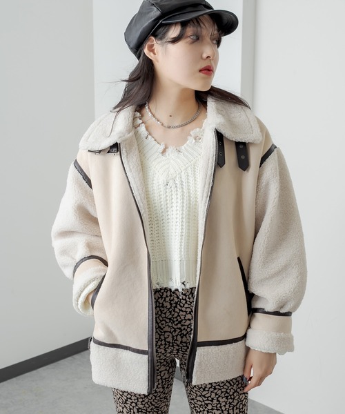 RASVOA(ラスボア)の「コンビボンバージャケット(ブルゾン・レディース・ライトベージュ/モカ/ブラック・FREE)」の5枚目の写真