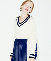 Chico | ライン衿ケーブルニット(ニット/セーター)