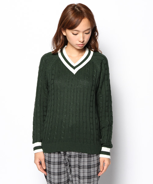 Chico（チコ）の「ライン衿ケーブルニット（ニット/セーター・レディース・ホワイト/グレー・FREE）」の5枚目の写真