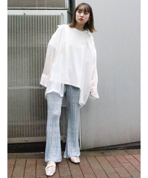 MURUA(ムルーア)の「シアージャガードフィットフレアパンツ(スウェットパンツ・レディース・ブラック/ライトブルー/ベージュ・FREE)」の7枚目の写真