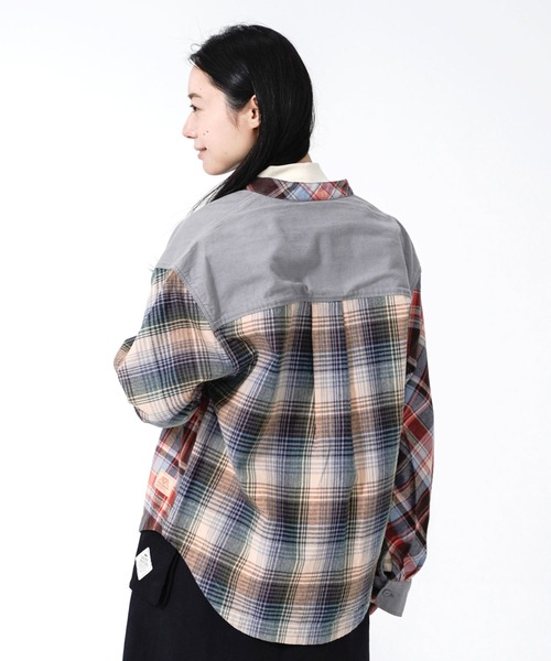 KRIFF MAYER Lady's Collection（クリフメイヤーレディースコレクション）の「マルチチェックシャツ（シャツ/ブラウス・レディース・ベージュ/ネイビー/グレー・LARGE/MEDIUM）」の6枚目の写真